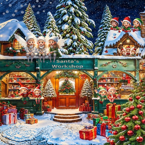 Santas workshop mural - santas,