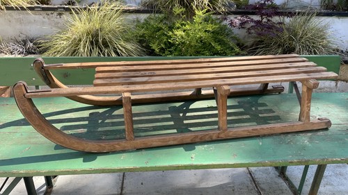 Vintage wooden snow sledge - wooden,